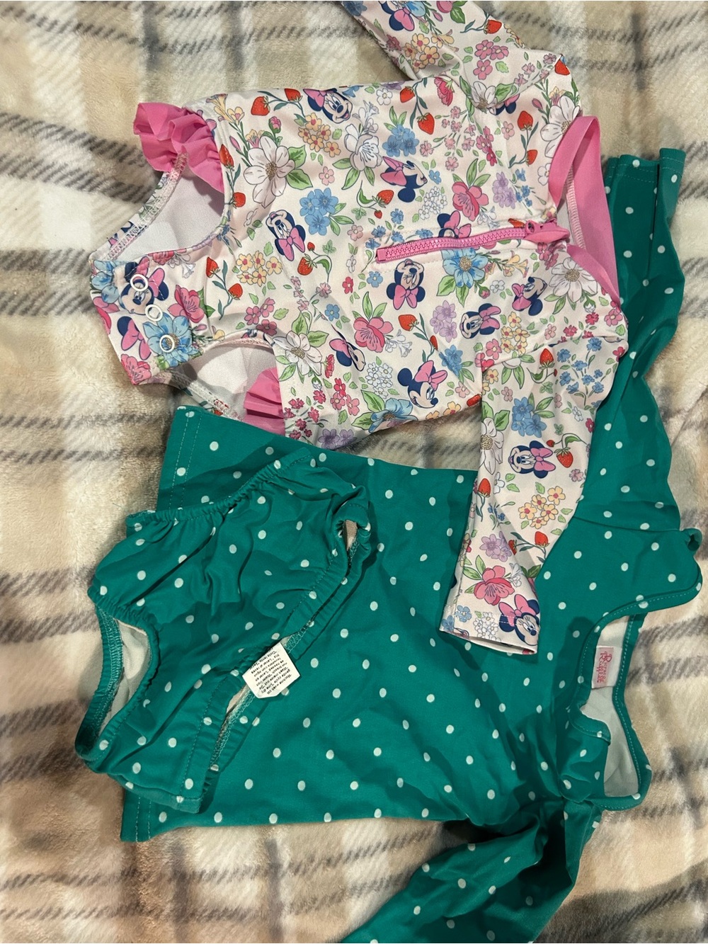 Kids Floral Minnie Long-Sleeve Rash Guard and Teal Polka Dot Swim Set nb & 6-9m
